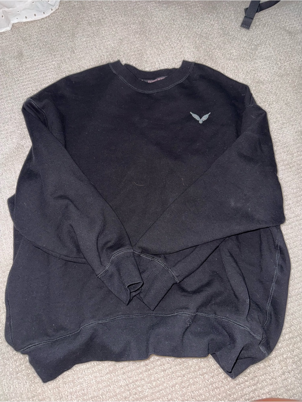 Victoria's Secret Men's Black Crewneck Sweatshirt with Small Chest Emblem